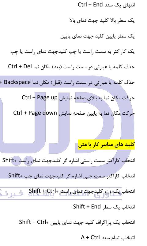 کلیدهای میان بر نرم افزار word 1 کلیدهای میان بر نرم افزار word